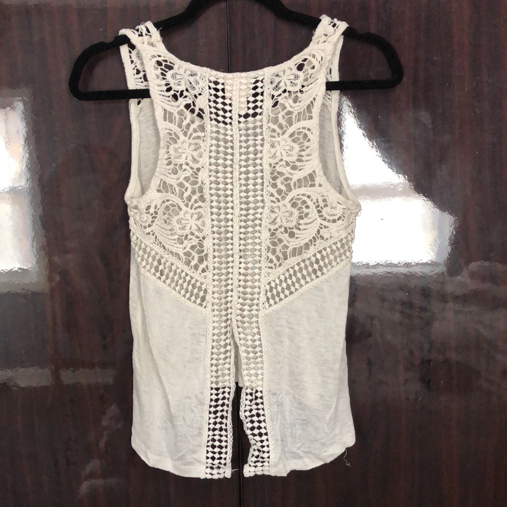 Cotton Cream Tank Top, Lace Back